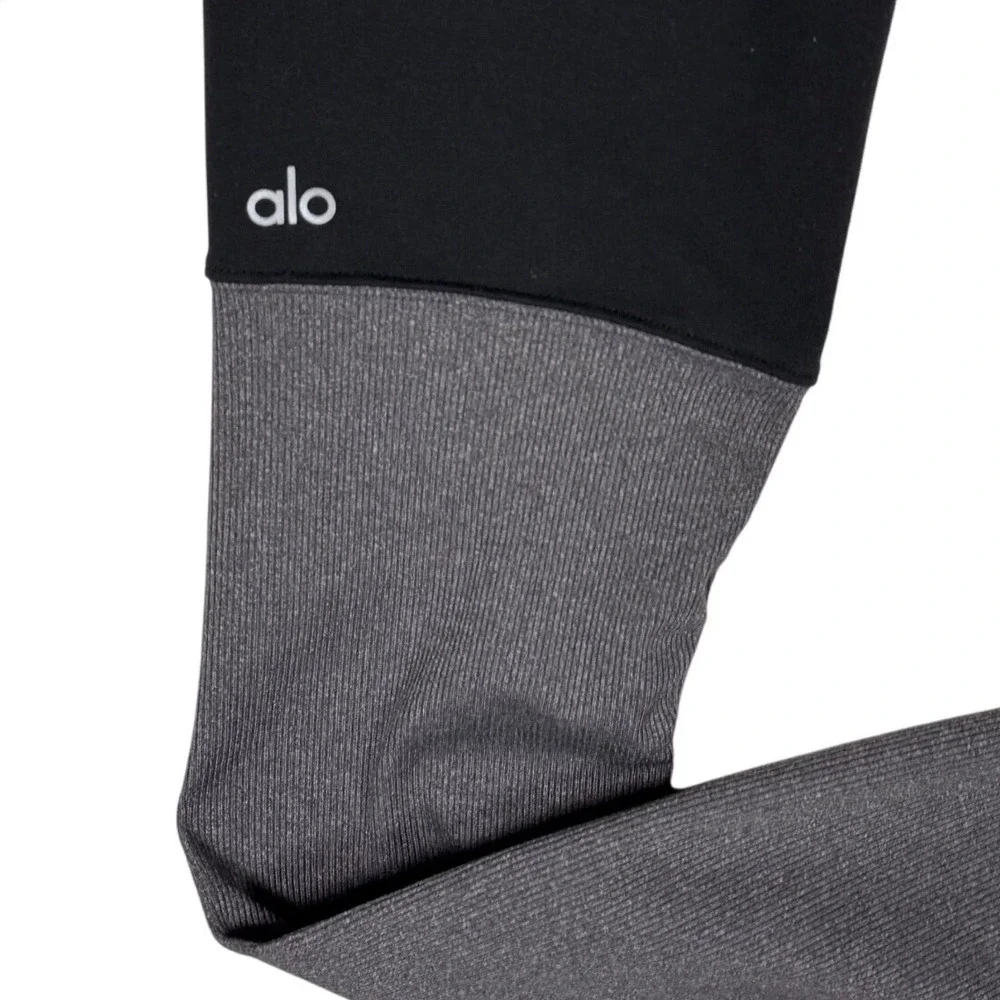 ALO Yoga Goddess Ribbed Leggings Black Gray Colorblock Ruched High Rise Size M